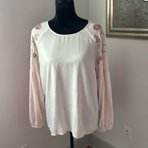LC Lauren Conrad embroidered ballooned sleeves natural boho top blouse Sz XL